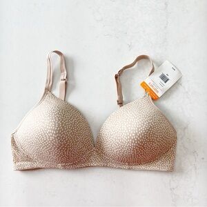 Warner's Invisible Wire Free T-Shirt Bra Light Beige Lined‎ Printed Size 38B